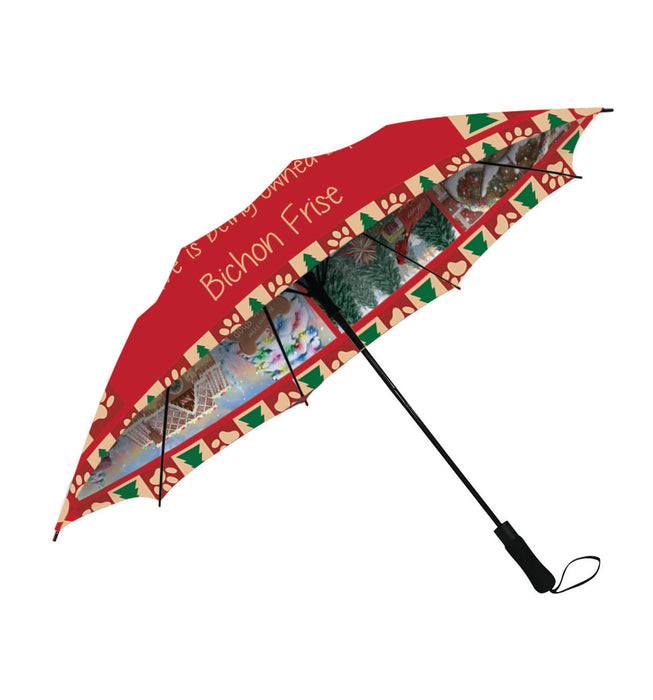 Love is Being Owned Christmas Bichon Frise Dogs Semi-Automatic Foldable Umbrella