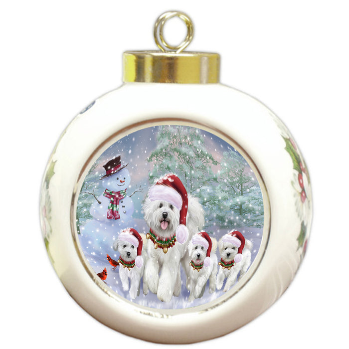 Christmas Running Family Bichon Frise Dogs Round Ball Christmas Ornament RBPOR58252