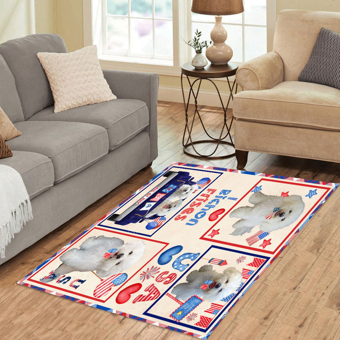 4th of July Independence Day I Love USA Bichon Frise Dogs Area Rug - Ultra Soft Cute Pet Printed Unique Style Floor Living Room Carpet Decorative Rug for Indoor Gift for Pet Lovers