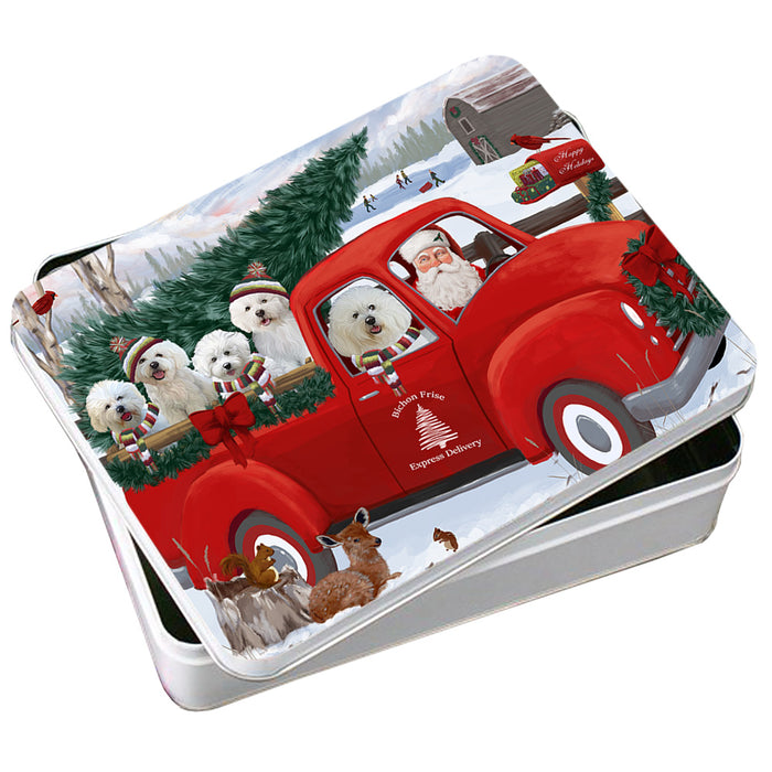 Christmas Santa Express Delivery Bichon Frises Dog Family Photo Storage Tin PITN54955
