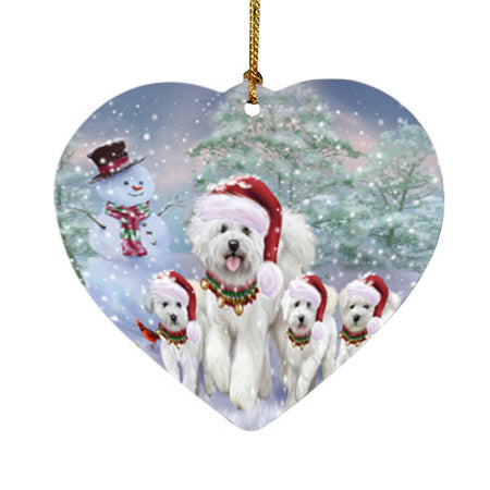 Christmas Running Family Bichon Frise Dogs Heart Christmas Ornament HPOR57411