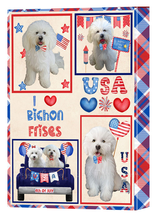 4th of July Independence Day I Love USA Bichon Frise Dogs Canvas Wall Art - Premium Quality Ready to Hang Room Decor Wall Art Canvas - Unique Animal Printed Digital Painting for Decoration