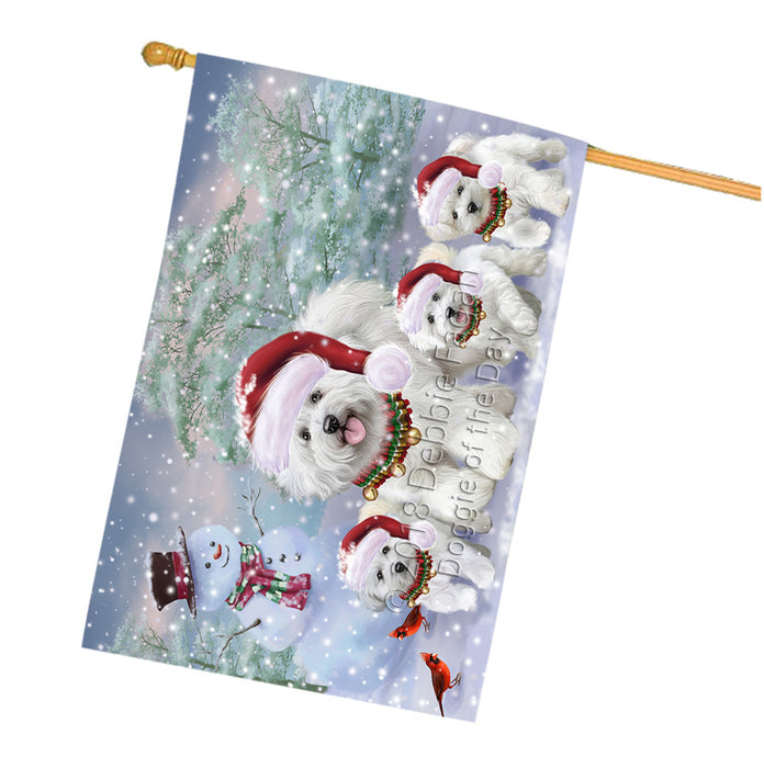 Christmas Running Family Bichon Frise Dogs House Flag FLG65149