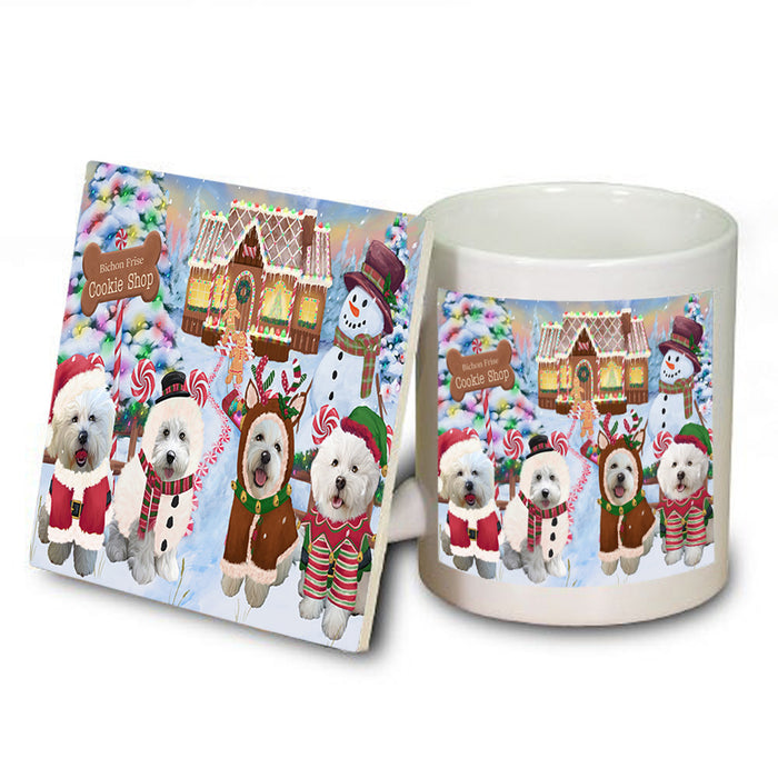 Holiday Gingerbread Cookie Shop Bichon Frises Dog Mug and Coaster Set MUC56099