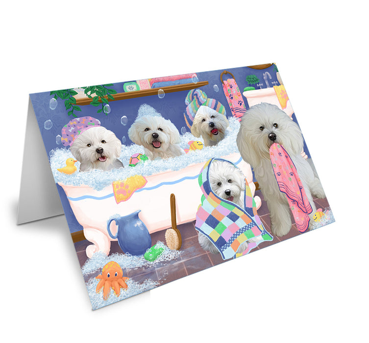 Rub A Dub Dogs In A Tub Bichon Frises Dog Handmade Artwork Assorted Pets Greeting Cards and Note Cards with Envelopes for All Occasions and Holiday Seasons GCD74810