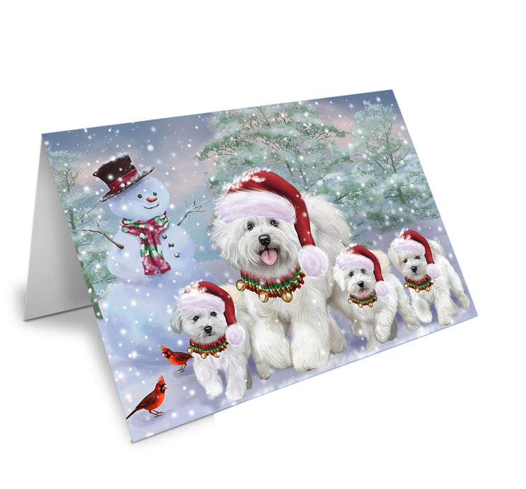 Christmas Running Family Bichon Frise Dogs Handmade Artwork Assorted Pets Greeting Cards and Note Cards with Envelopes for All Occasions and Holiday Seasons GCD75269