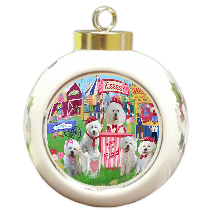 Carnival Kissing Booth Bichon Frises Dog Round Ball Christmas Ornament RBPOR56141