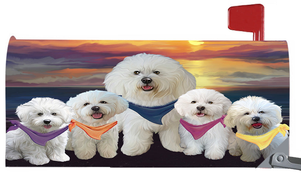 Family Sunset Portrait Bichon Frise Dogs Magnetic Mailbox Cover MBC48449