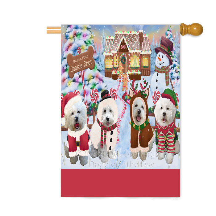 Personalized Holiday Gingerbread Cookie Shop Bichon Frise Dogs Custom House Flag FLG-DOTD-A59237
