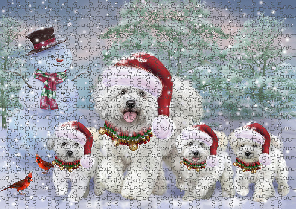 Christmas Running Family Bichon Frise Dogs Puzzle with Photo Tin PUZ97272