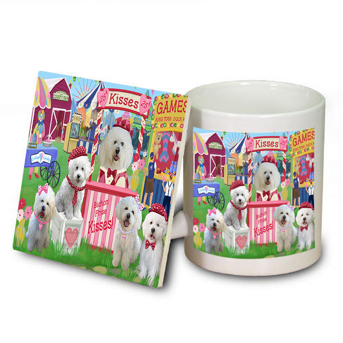 Carnival Kissing Booth Bichon Frises Dog Mug and Coaster Set MUC55777
