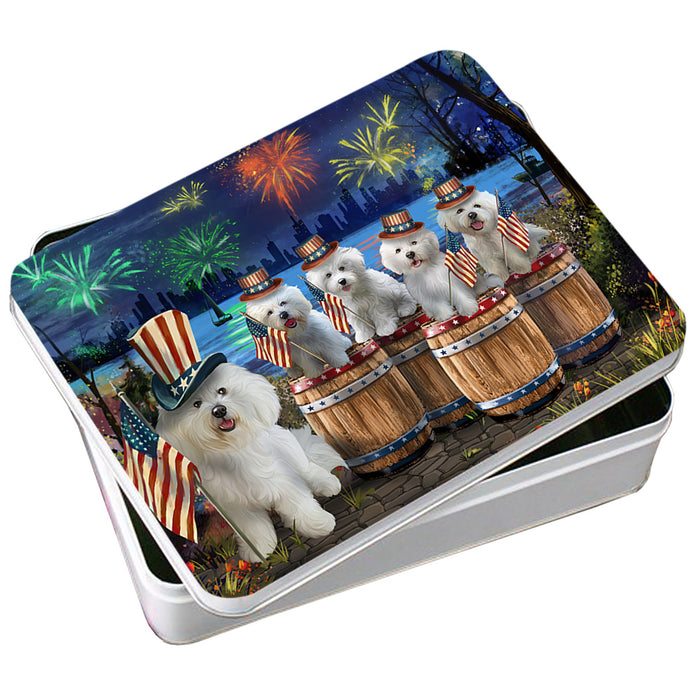 4th of July Independence Day Fireworks Bichon Frises at the Lake Photo Storage Tin PITN51014