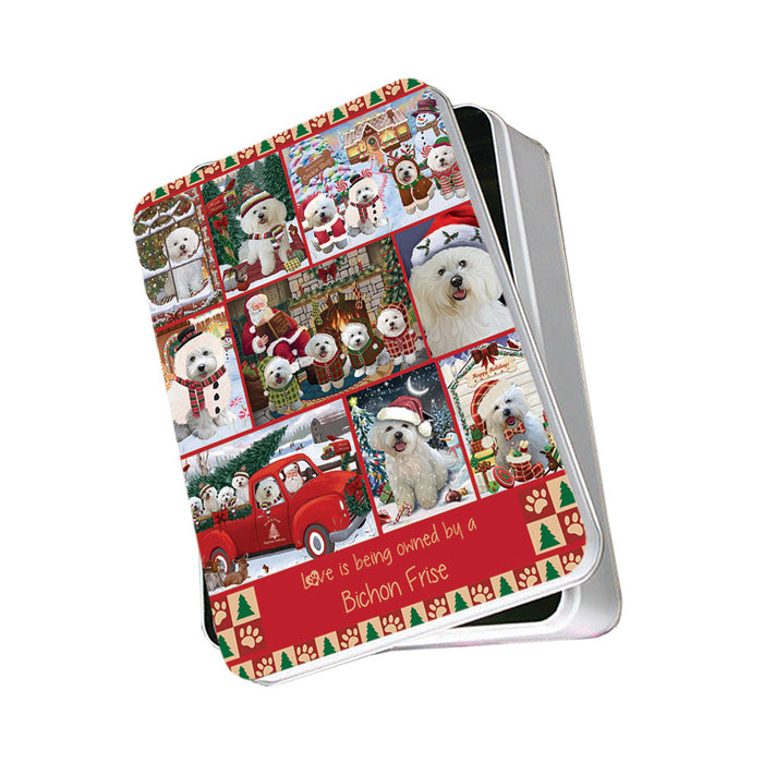 Love is Being Owned Christmas Bichon Frise Dogs Photo Storage Tin PITN57144
