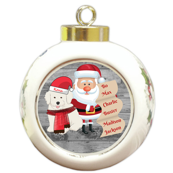 Custom Personalized Santa with Bichon Frise Dog Christmas Round Ball Ornament