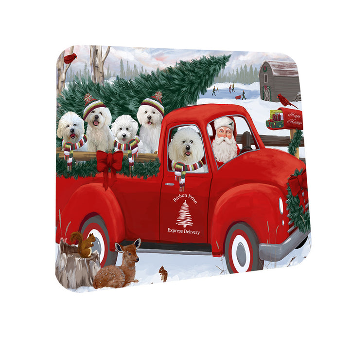 Christmas Santa Express Delivery Bichon Frises Dog Family Coasters Set of 4 CST54970