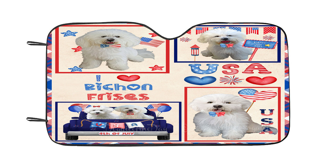 4th of July Independence Day I Love USA Bichon Frise Dogs Car Sun Shade Cover Curtain