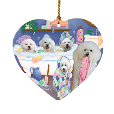 Rub A Dub Dogs In A Tub Bichon Frises Dog Heart Christmas Ornament HPOR57121