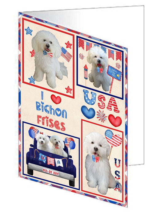4th of July Independence Day I Love USA Bichon Frise Dogs Handmade Artwork Assorted Pets Greeting Cards and Note Cards with Envelopes for All Occasions and Holiday Seasons