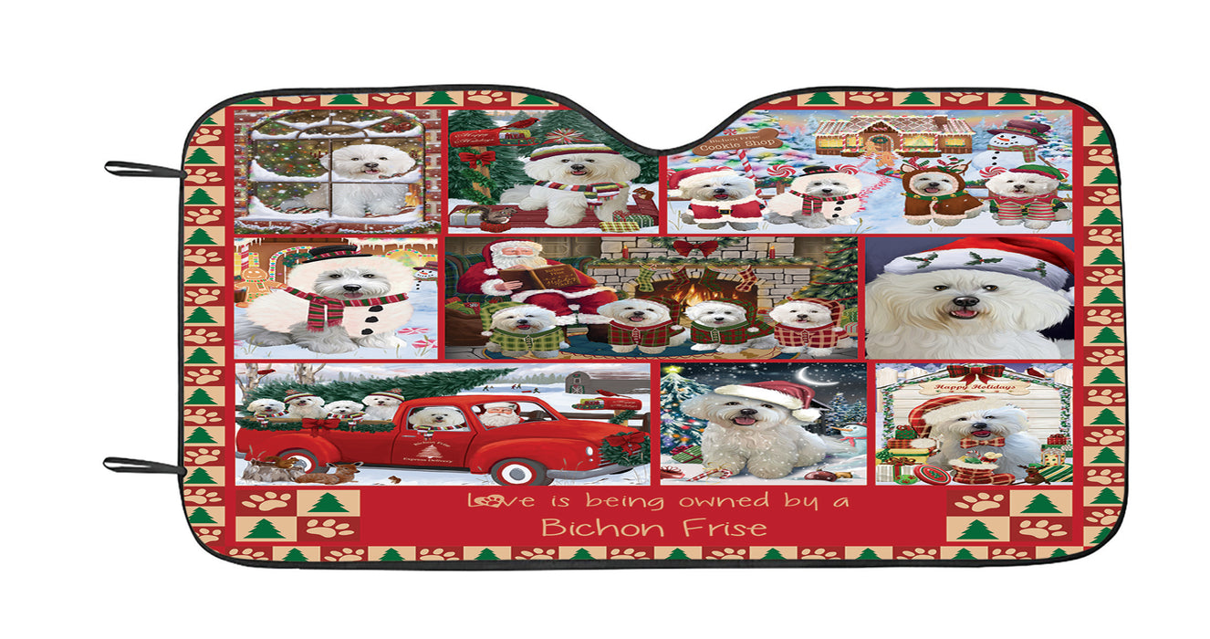 Love is Being Owned Christmas Bichon Frise Dogs Car Sun Shade