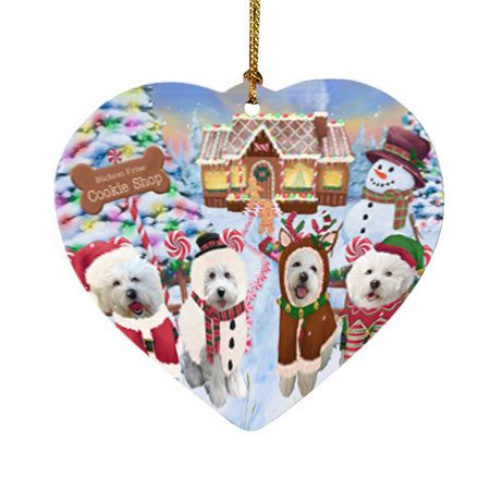 Holiday Gingerbread Cookie Shop Bichon Frises Dog Heart Christmas Ornament HPOR56463