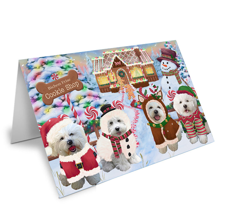 Holiday Gingerbread Cookie Shop Bichon Frises Dog Handmade Artwork Assorted Pets Greeting Cards and Note Cards with Envelopes for All Occasions and Holiday Seasons GCD72836