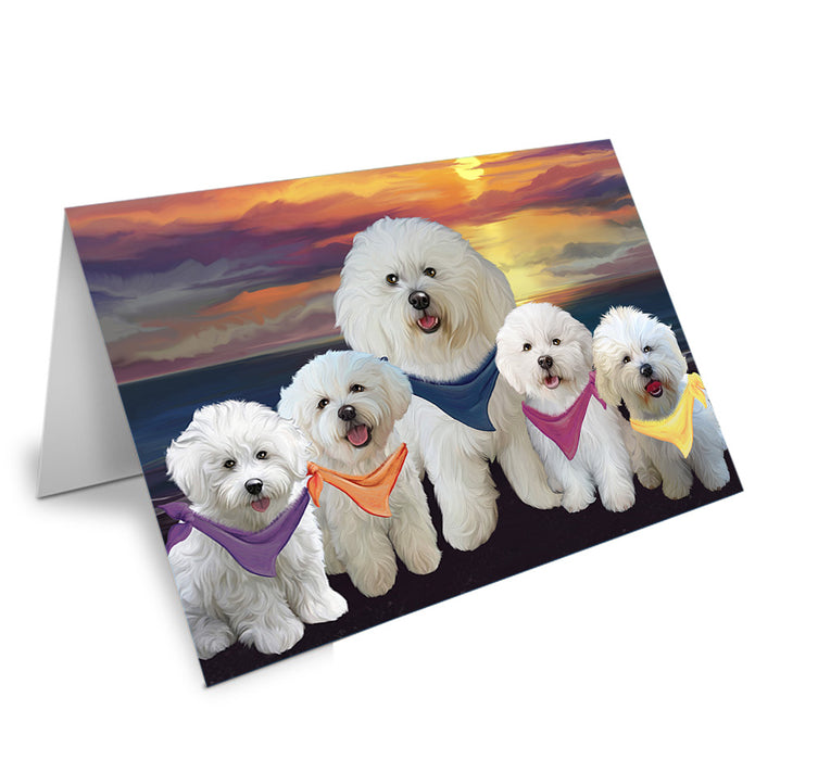 Family Sunset Portrait Bichon Frises Dog Handmade Artwork Assorted Pets Greeting Cards and Note Cards with Envelopes for All Occasions and Holiday Seasons GCD54740