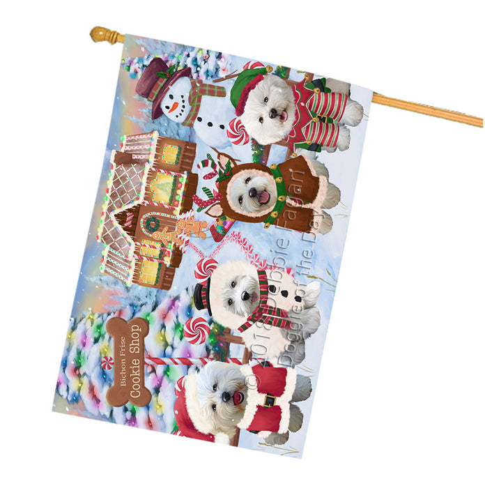 Holiday Gingerbread Cookie Shop Bichon Frises Dog House Flag FLG56791