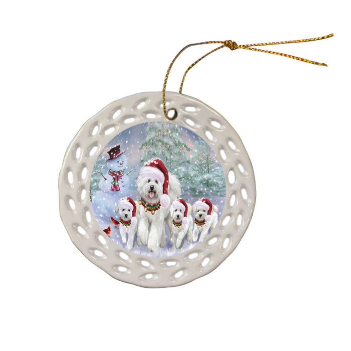 Christmas Running Family Bichon Frise Dogs Ceramic Doily Ornament DPOR57411