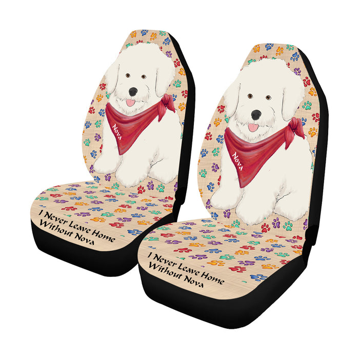 Personalized I Never Leave Home Paw Print Bichon Frise Dogs Pet Front Car Seat Cover (Set of 2)