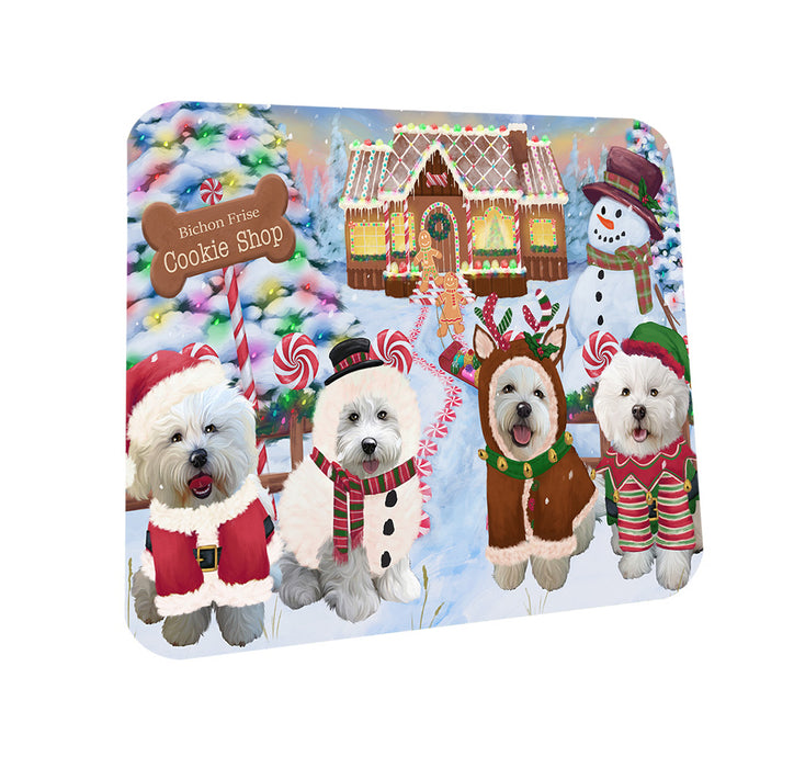 Holiday Gingerbread Cookie Shop Bichon Frises Dog Coasters Set of 4 CST56065