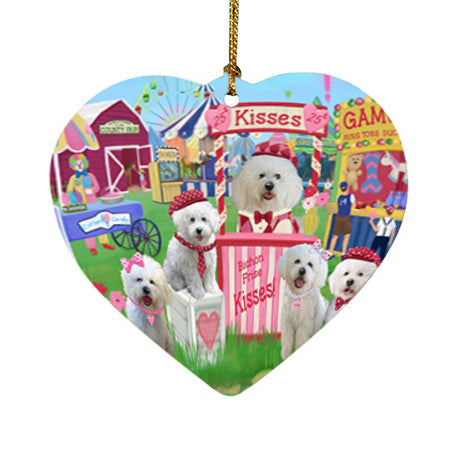 Carnival Kissing Booth Bichon Frises Dog Heart Christmas Ornament HPOR56141