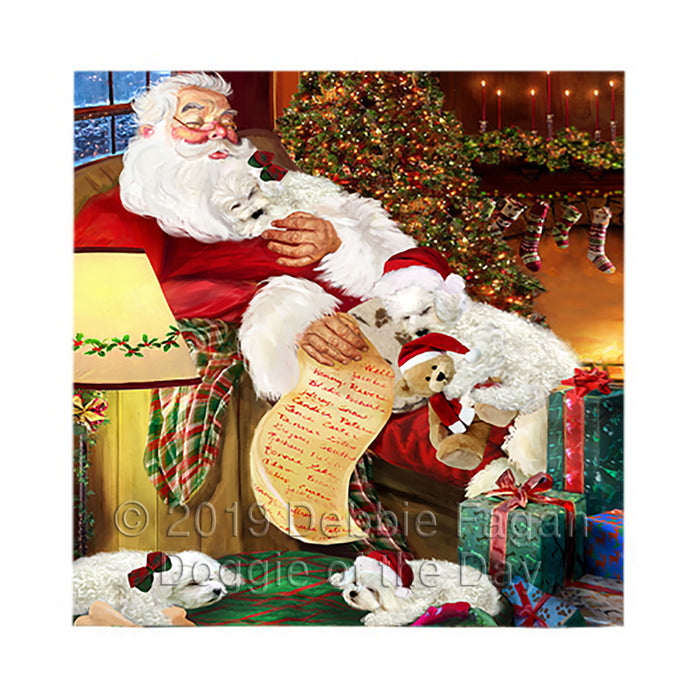 Santa Sleeping with Bichon Frise Dogs Square Towel 