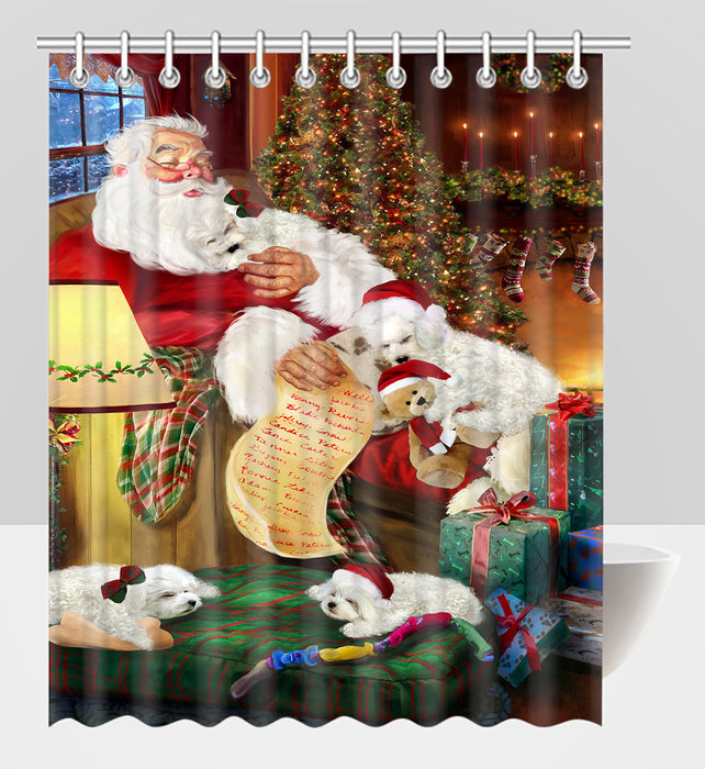 Santa Sleeping with Bichon Frise Dogs Shower Curtain