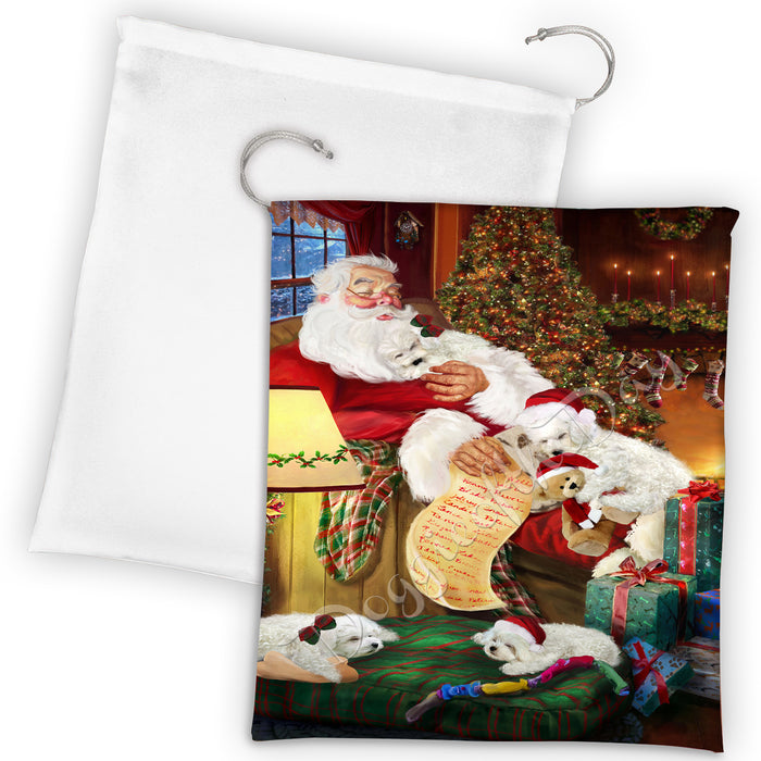 Santa Sleeping with Bichon Frise Dogs Drawstring Laundry or Gift Bag LGB48778