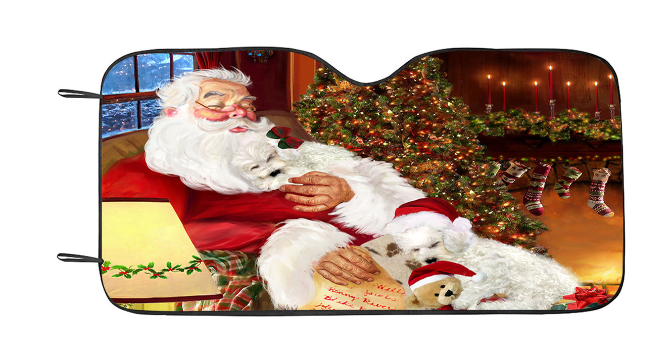 Santa Sleeping with Bichon Frise Dogs Car Sun Shade