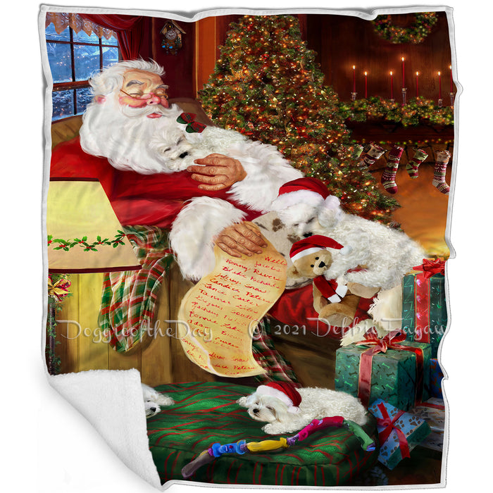 Santa Sleeping with Bichon Frise Dogs and Puppies Blanket BLNKT143691