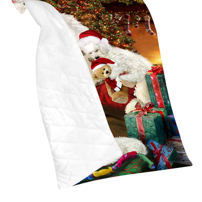 Santa Sleeping with Bichon Frise Dogs Quilt