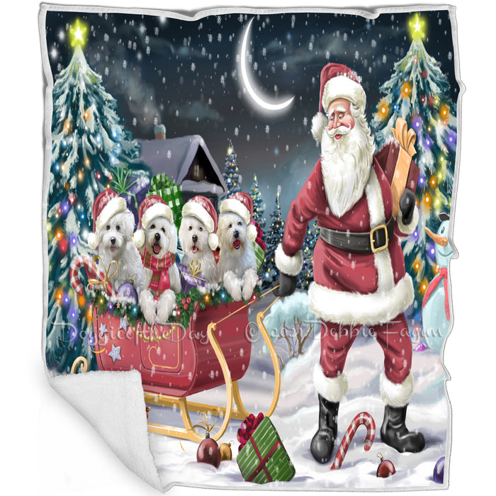 Merry Christmas Happy Holiday Santa Sled Bichon Frise Dogs Blanket D289