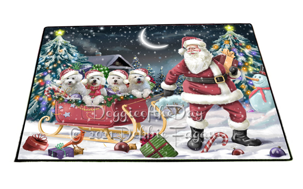 Santa Sled Christmas Happy Holidays Bichon Frise Dogs Indoor/Outdoor Welcome Floormat - Premium Quality Washable Anti-Slip Doormat Rug FLMS56422