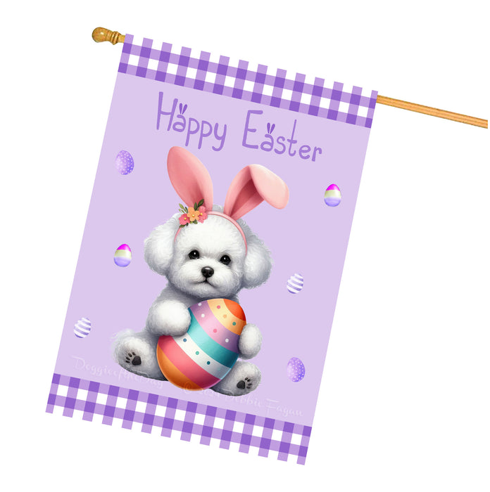 Bichon Frise Dog Easter Day House Flags with Multi Design - Double Sided Easter Festival Gift for Home Decoration  - Holiday Dogs Flag Decor 28" x 40"