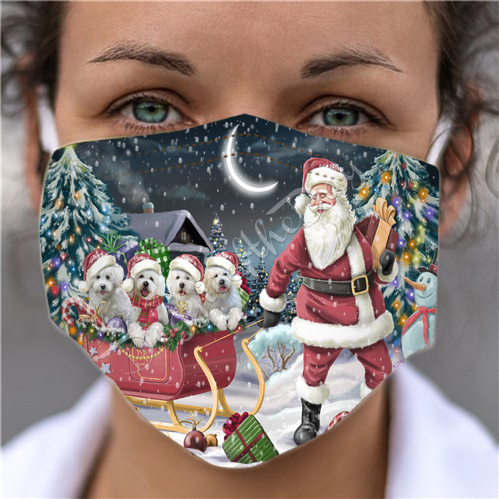 Santa Sled Dogs Christmas Happy Holidays Bichon Frise Dogs Face Mask FM48971