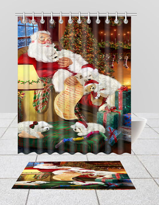 Santa Sleeping with Bichon Frise Dogs  Bath Mat and Shower Curtain Combo