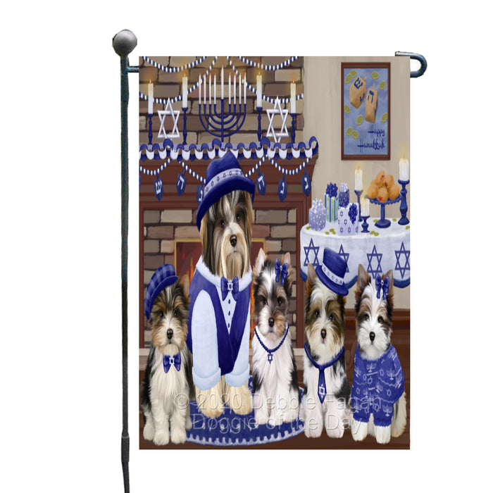 Happy Hanukkah Family Biewer Dogs Garden Flag GFLG65961