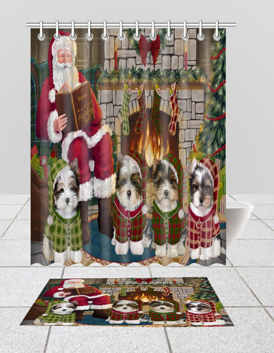 Christmas Cozy Holiday Fire Tails Biewer Dogs Bath Mat and Shower Curtain Combo