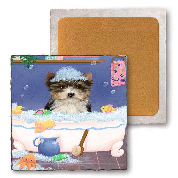 Rub A Dub Dog In A Tub Biewer Dog Set of 4 Natural Stone Marble Tile Coasters MCST52310
