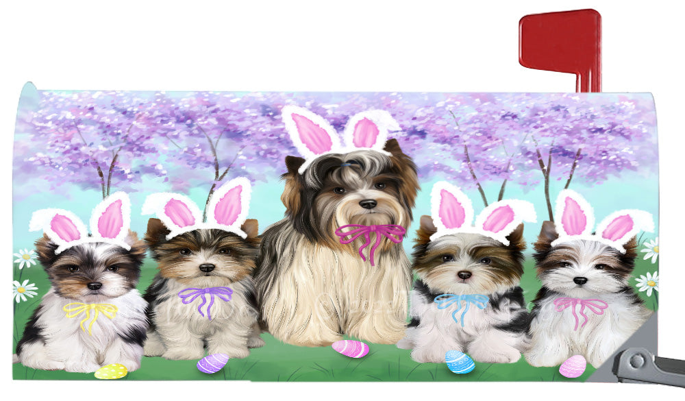 Easter Holiday Family Biewer Terrier Dog Magnetic Mailbox Cover Both Sides Pet Theme Printed Decorative Letter Box Wrap Case Postbox Thick Magnetic Vinyl Material