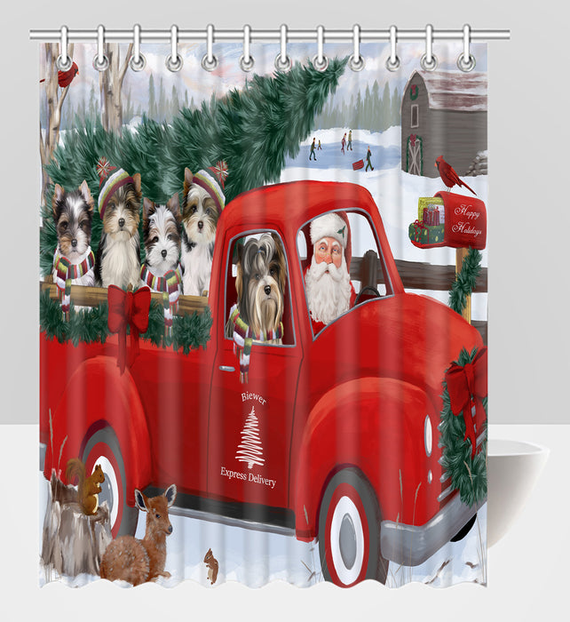 Christmas Santa Express Delivery Red Truck Biewer Dogs Shower Curtain