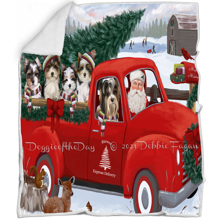 Christmas Santa Express Delivery Red Truck Biewer Terriers Dog Family Blanket BLNKT112485
