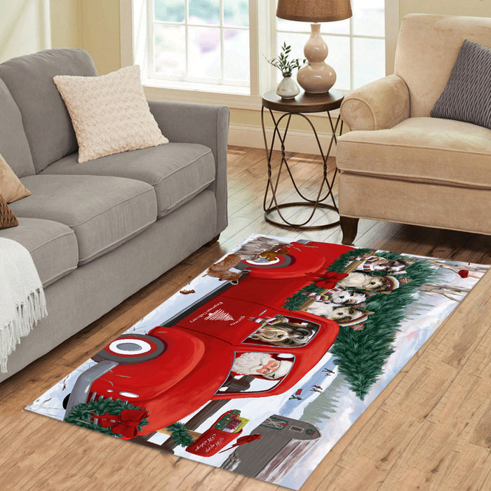 Christmas Santa Express Delivery Red Truck Biewer Dogs Area Rug