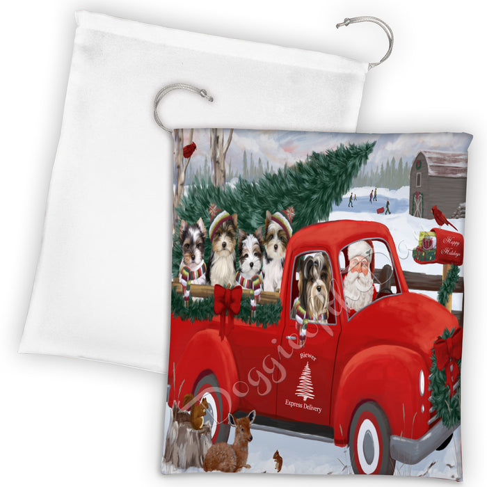 Christmas Santa Express Delivery Red Truck Biewer Dogs Drawstring Laundry or Gift Bag LGB48282